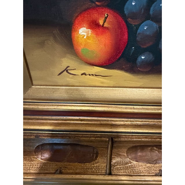 Mid-Century Modern Pair of Mid-Century Still Life Oil Paintings Signed Kance in Carved Gilt Wooden Frames For Sale - Image 3 of 11