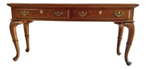 Vintage Traditional Wooden Console Table / Sofa Table With Cabriole Legs & Brass Hardware