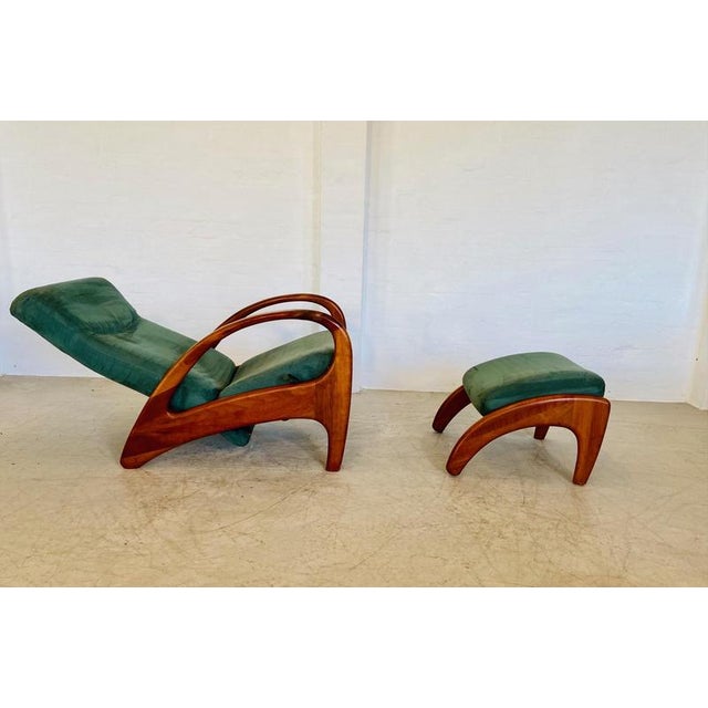 Set of Vintage Danish Reclining Chair and Ottoman in Green Suede For Sale - Image 15 of 18