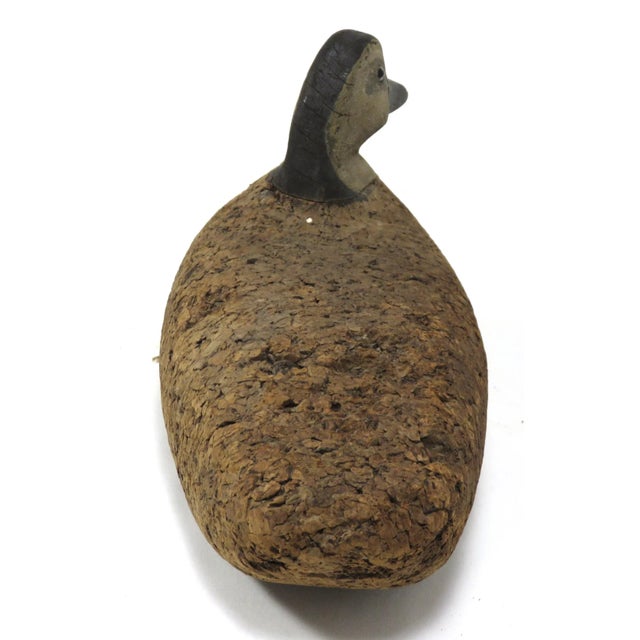Coffee Antique Hand Carved Cork Body & Wood Duck Decoy For Sale - Image 8 of 13