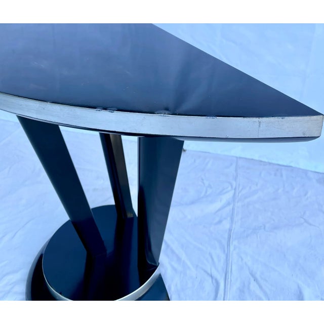 1980s Postmodern Black Lacquer Art Deco Demi-Lune Console Table For Sale - Image 12 of 13