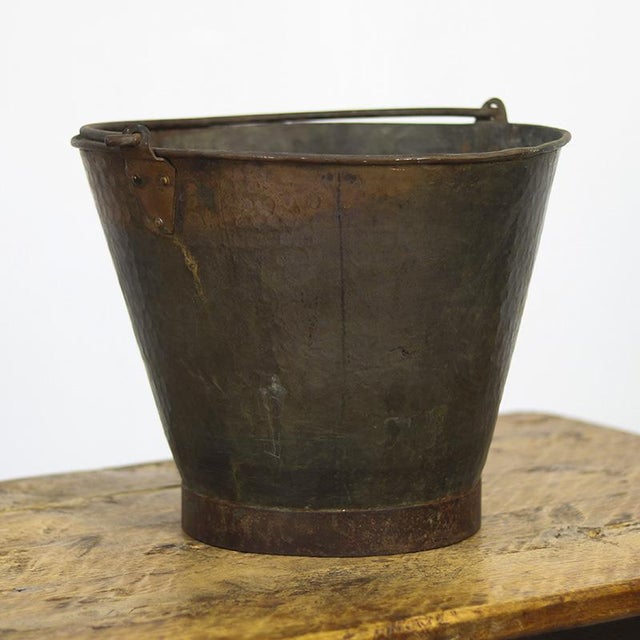 Brown Antique Patinated Hammered Copper Bucket / Planter For Sale - Image 8 of 9