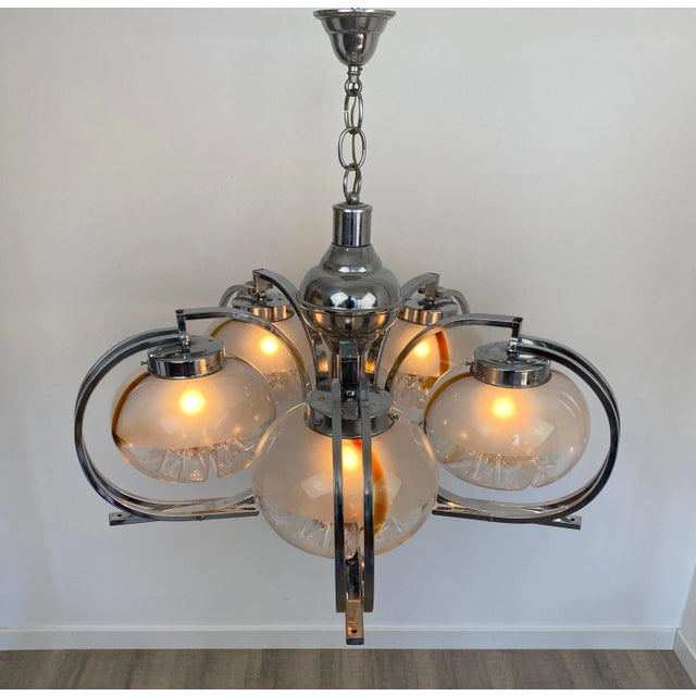 Italian Chrome and Murano Glass Chandelier from Mazzega, 1970s For Sale - Image 10 of 15
