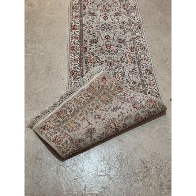 Vintage 1990s Ivory Floral Tabriz-Style Runner Rug – 2’3” X 10’ For Sale - Image 4 of 5
