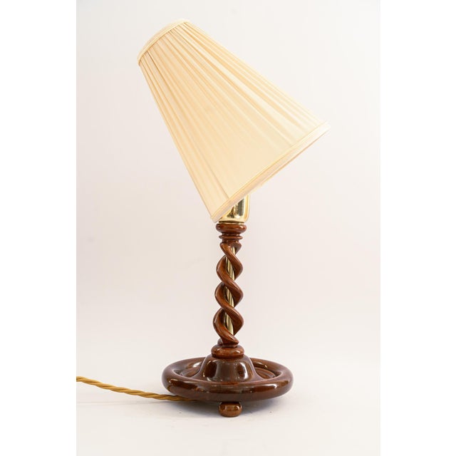 Brown Art Deco Wood Table Lamp with Fabric Shade, Vienna, 1920s For Sale - Image 8 of 17