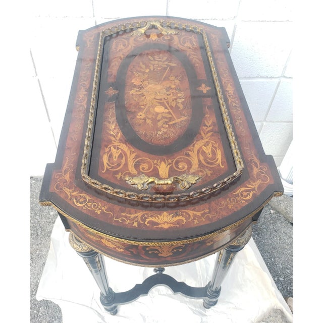 Napoleon III Brass Marquetry Boulle Inlay Ebonized Wood Planter Table, Circa. 1885 For Sale - Image 4 of 12