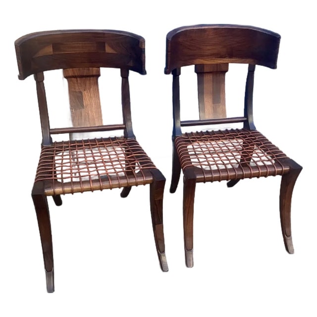 Pair of Mid Century Solid Walnut Klismos Chairs For Sale