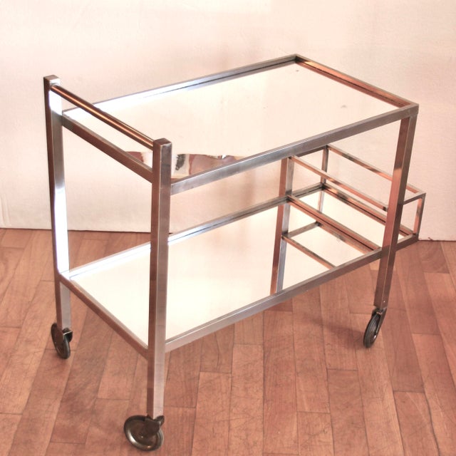 Vintage French Art Deco Chromed Bar Trolley by Jacques Adnet, 1930s For Sale - Image 4 of 13