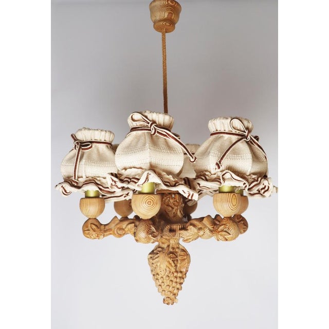 Hand-Carved Pinewood Chandelier with Grapes, Germany 1970s For Sale - Image 10 of 18