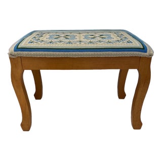Antique Country French Floral Needlepoint Footstool For Sale