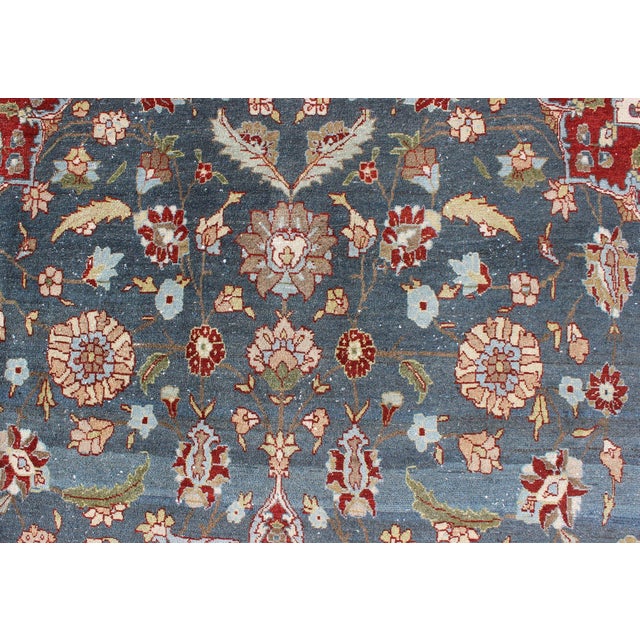 Red Antique Persian Tabriz Rug With Floral Medallion Design in Steel Blue & Red 6'10 X 9'10 For Sale - Image 8 of 12