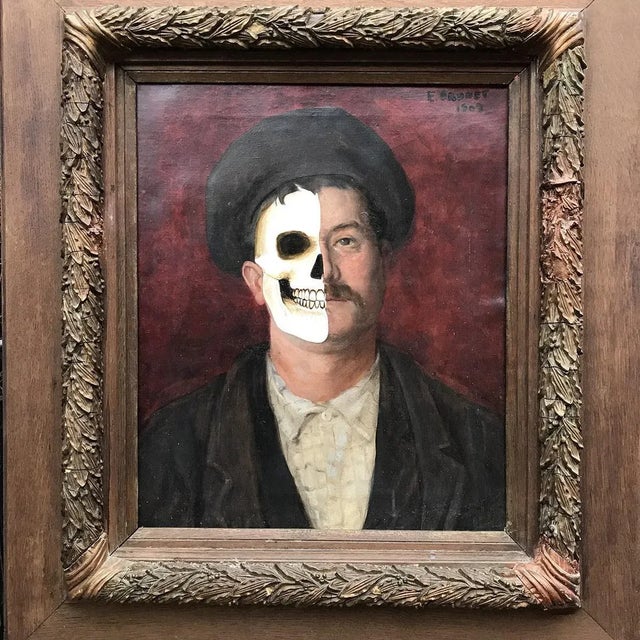 Petraeus vanitas vanitatis acrylic/oil on canvas/frame 2020 vanity on 1903 portrait by e. Brunet signed brunet and dated...