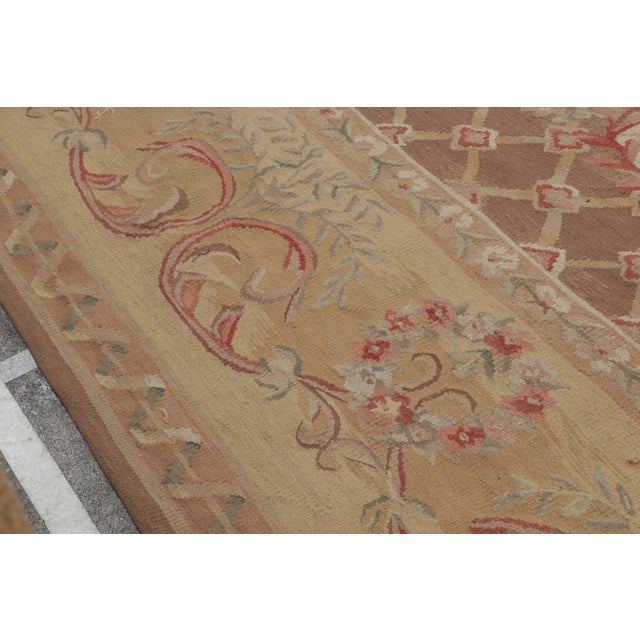 Textile Rug & Kilim’s Aubusson Flatweave Style Rug With Beige Floral Medallion For Sale - Image 7 of 10