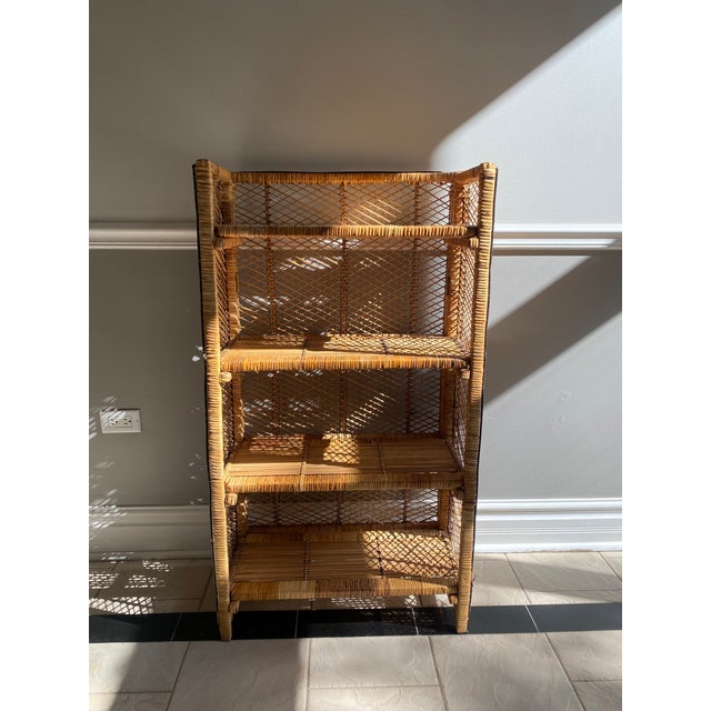 1970s Vintage Boho Chic Folding Wicker Bookcase Chairish