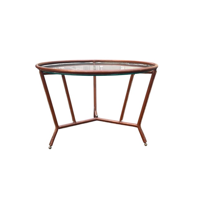 1950s Stitched Leather Cocktail Table by Jacques Adnet, 1950s For Sale - Image 5 of 11