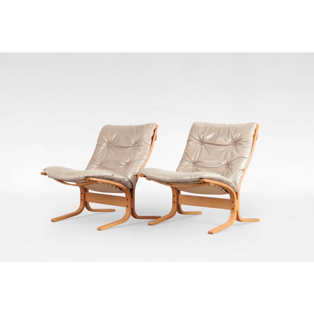 Beige Leather Siesta Chairs by Ingmar Relling for Westnofa, Denmark, 1970s, Set of 2 For Sale - Image 5 of 5