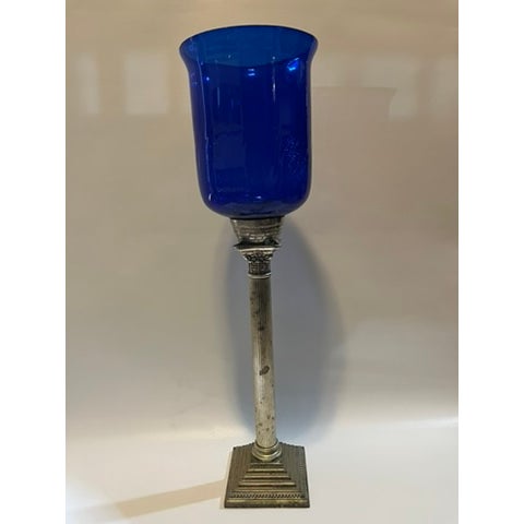 Blue Glass Column Tall Hurricane For Sale - Image 4 of 11
