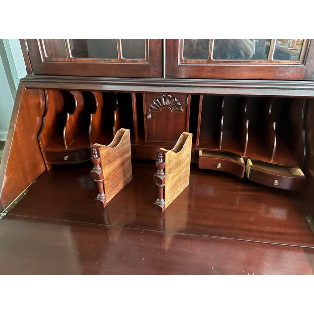 Mahogany Secretary, Serpentine Front, Maddox Reproductions Jamestown Ny 1950s For Sale - Image 9 of 12