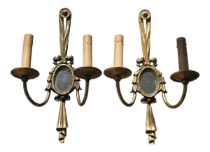 C1913 e.f. Caldwell Bronze/ Mirror & Draped Swag Neoclassic Wall Sconces a - Pair