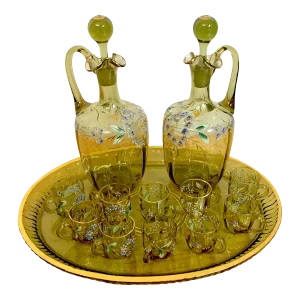 19th Century Moser Aesthetic Enameled Cordial/ Liquor Set - Set of 15