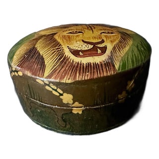 Vintage Mid 20th Century Lion Face Paper Mache Trinket Box For Sale