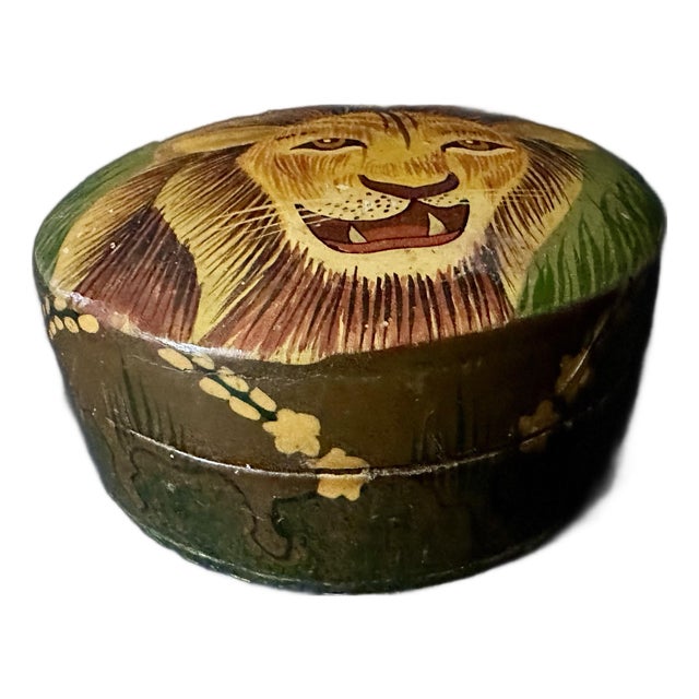 Vintage Mid 20th Century Lion Face Paper Mache Trinket Box For Sale