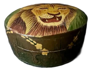 Vintage Mid 20th Century Lion Face Paper Mache Trinket Box
