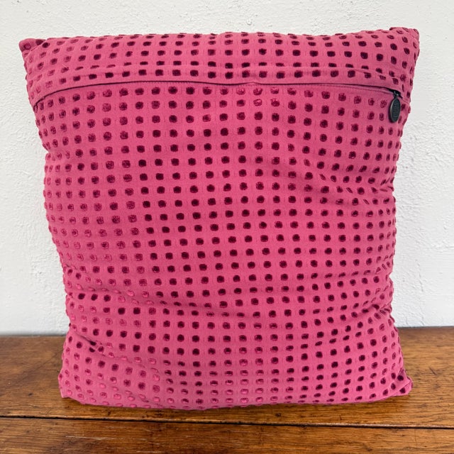 Anthropologie Early 21st Century Raspberry Pink Cut Velvet Dot Pillow For Sale - Image 4 of 6
