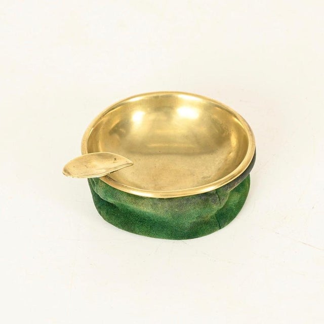 Metal Mid-Century Italian Brass and Green Suede Ashtray, 1950s For Sale - Image 7 of 12