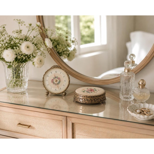 Mid-Century Modern Midcentury Petit Point Vanity Powder Box With Mirror For Sale - Image 3 of 6