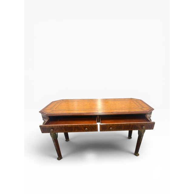Vintage Maitland-Smith Neoclassical Tooled Leather & Brass Figural Writing Desk For Sale - Image 10 of 15