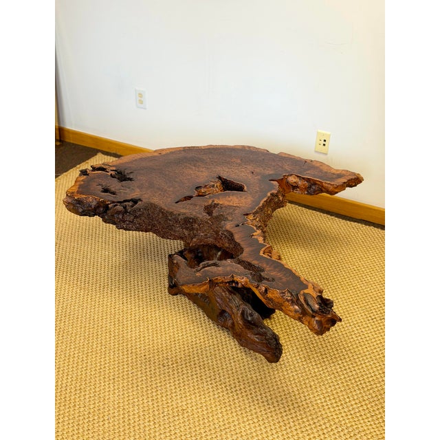 1970s Monumental Redwood Burl Live Edge Sculptural Coffee Table For Sale - Image 11 of 11
