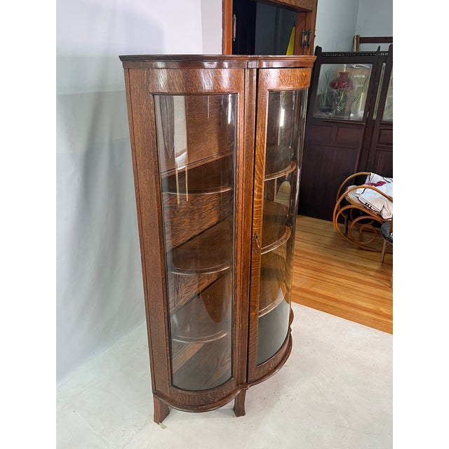 Antique American Tiger Oak Bow Front China, Display, Curio