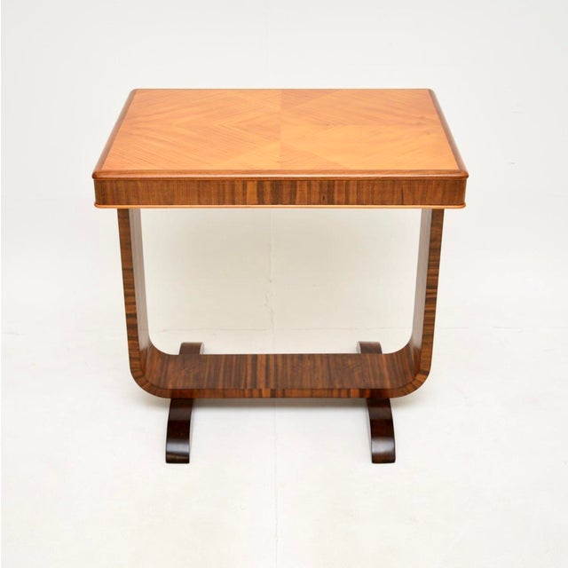 An absolutely stunning Art Deco satin birch and walnut occasional side table. This was made in England, it dates from the...