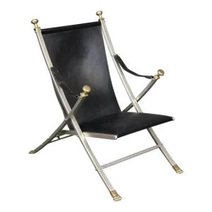 Brass and Steel Maison Jansen Folding Leather Campaign Chair