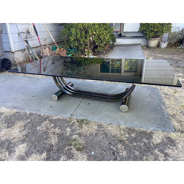 Vintage Art Deco Tubular Smoked Glass Coffee Table Romeo Rega Style For Sale - Image 15 of 18