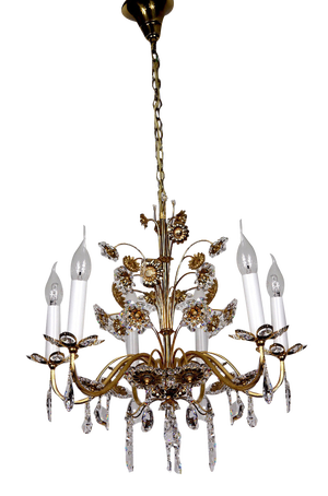 Brass & Lead Crystal Chandelier with Flowers from Palwa, 1970s