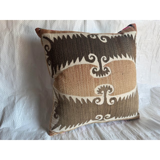 Abstract 1900s Antique Suzani Pillow For Sale - Image 3 of 3