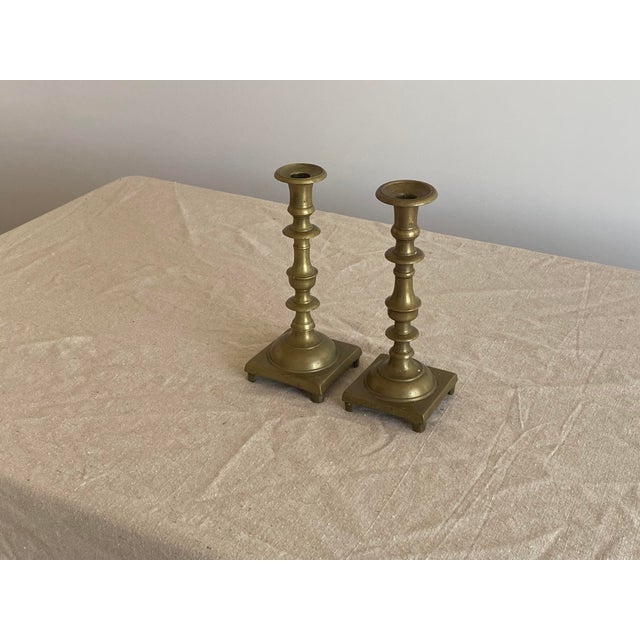 Metal Pair of Early to Mid-19th Century Brass Candlesticks For Sale - Image 7 of 10