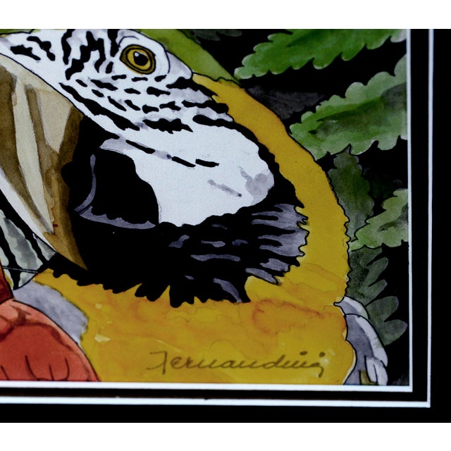 Photorealism 1990s Scarlett Macaw Parrots and Ferns Watercolor, Large-Scale Horizontal Panorama For Sale - Image 3 of 6