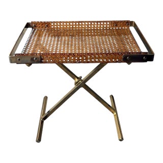 Christian Dior Style Italian Folding Pliant With Lucite and Vienna Straw Tray For Sale