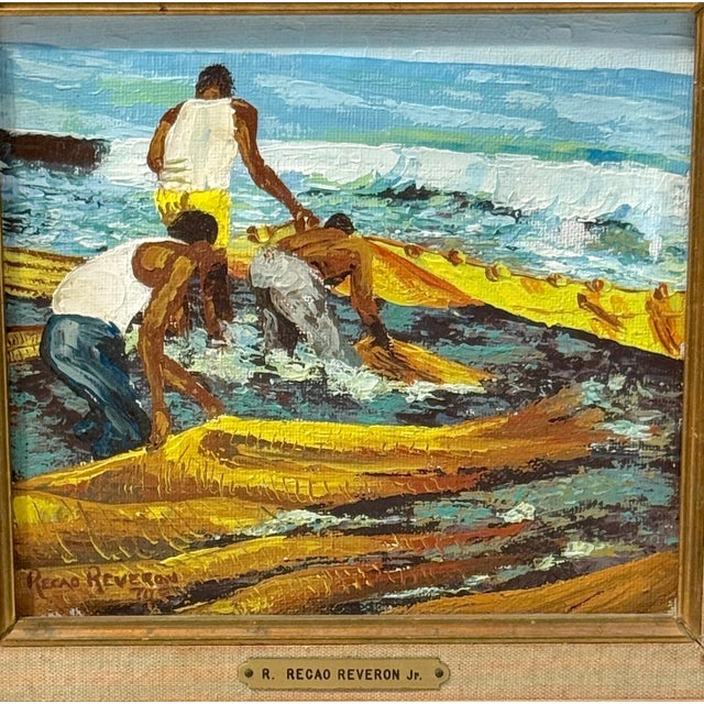 R. Recao Reverón Jr. ‘The Fishermen’ 1970 — Coastal Beach Seascape For Sale - Image 4 of 11