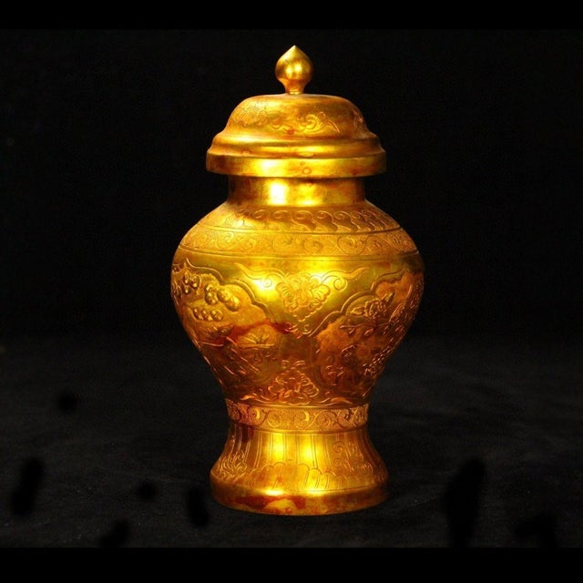 Vintage Chinese Gilt Bronze Hand-Chased Floral Covered Ginger Jar For Sale - Image 4 of 9