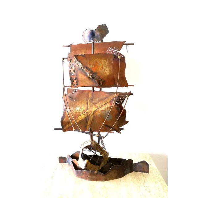 Mid Century Metal Brutalist Sailboat Sculture For Sale - Image 4 of 6