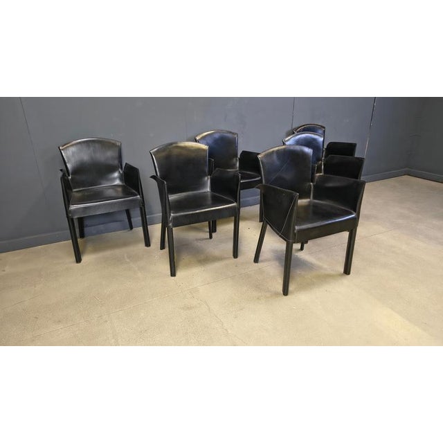 Italian Black Leather Dining Chairs, 1980s, Set of 6 For Sale - Image 9 of 15