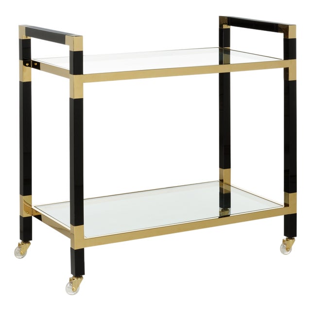 Acrylic Bar Cart - Black/Brass For Sale