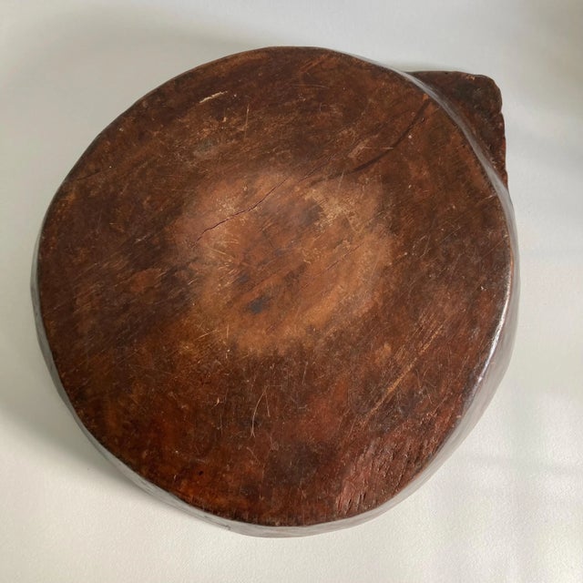 Vintage Wooden Indian Attributed Chapati Bowl - Large Patinated Wood Bowl For Sale In Greenville, SC - Image 6 of 10