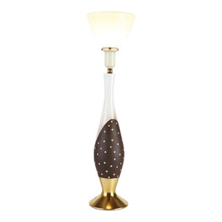 Tall Brown Dots Porcelain Table Lamp With Torchiere Shade For Sale