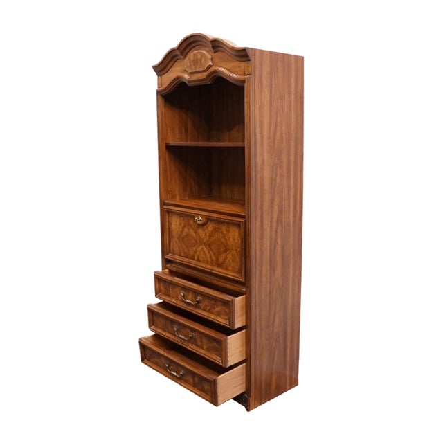 Drexel Furniture Italian Provincial Burled Walnut 31" Secretary Bookcase / Wall Unit 530-810 For Sale - Image 10 of 16