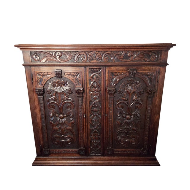 Mid 19th Century Antique Italian Renaissance Revival Walnut Marble Hutch China Liquor Cabinet Bar For Sale - Image 5 of 16